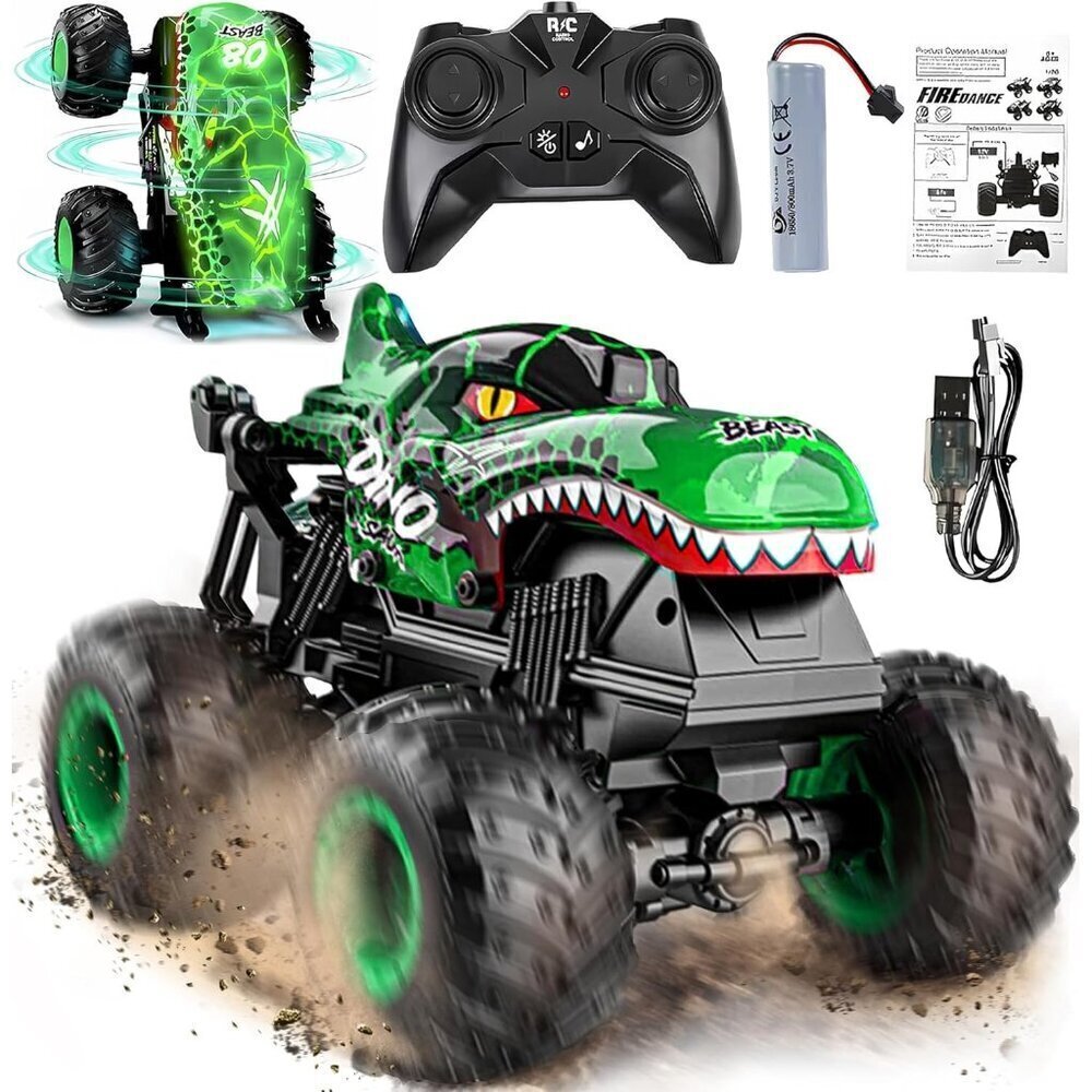 Remote Control Monster Truck Toys with Lights Music Dinosaur RC Car for Kids